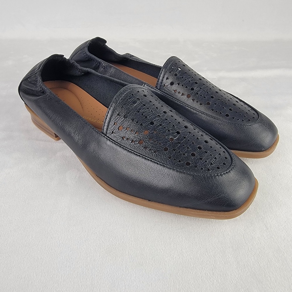 Clarks Womens Black Leather Sarafyna Sky Loafers Perforated Comfort Size 9